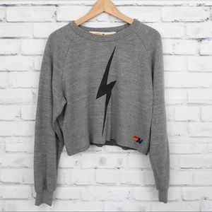 Aviator Nation Grey Bolt crop sweatshirt